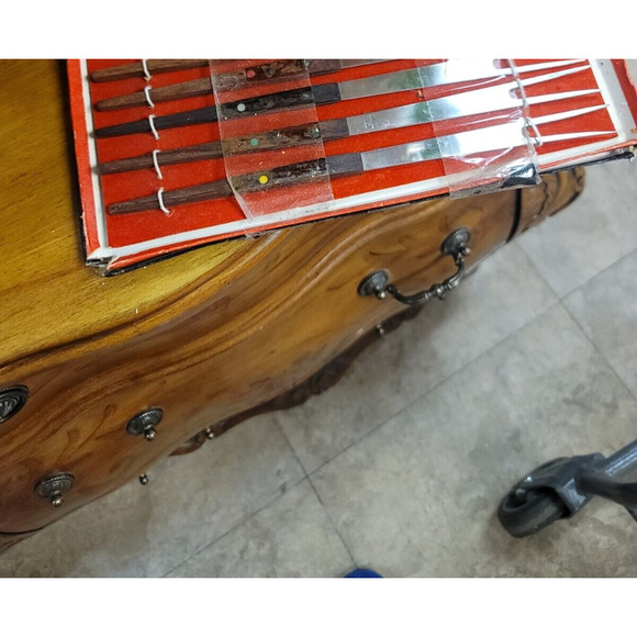 Set of 6 Vintage Fondue Forks Mid Century Modern Teak Wood 2 Prong Hors d'oeuvre - Picture 2 of 2